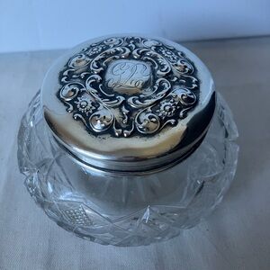 Antique Victorian Blackinton & Co Sterling Lid Cut Crystal Dresser Vanity Jar